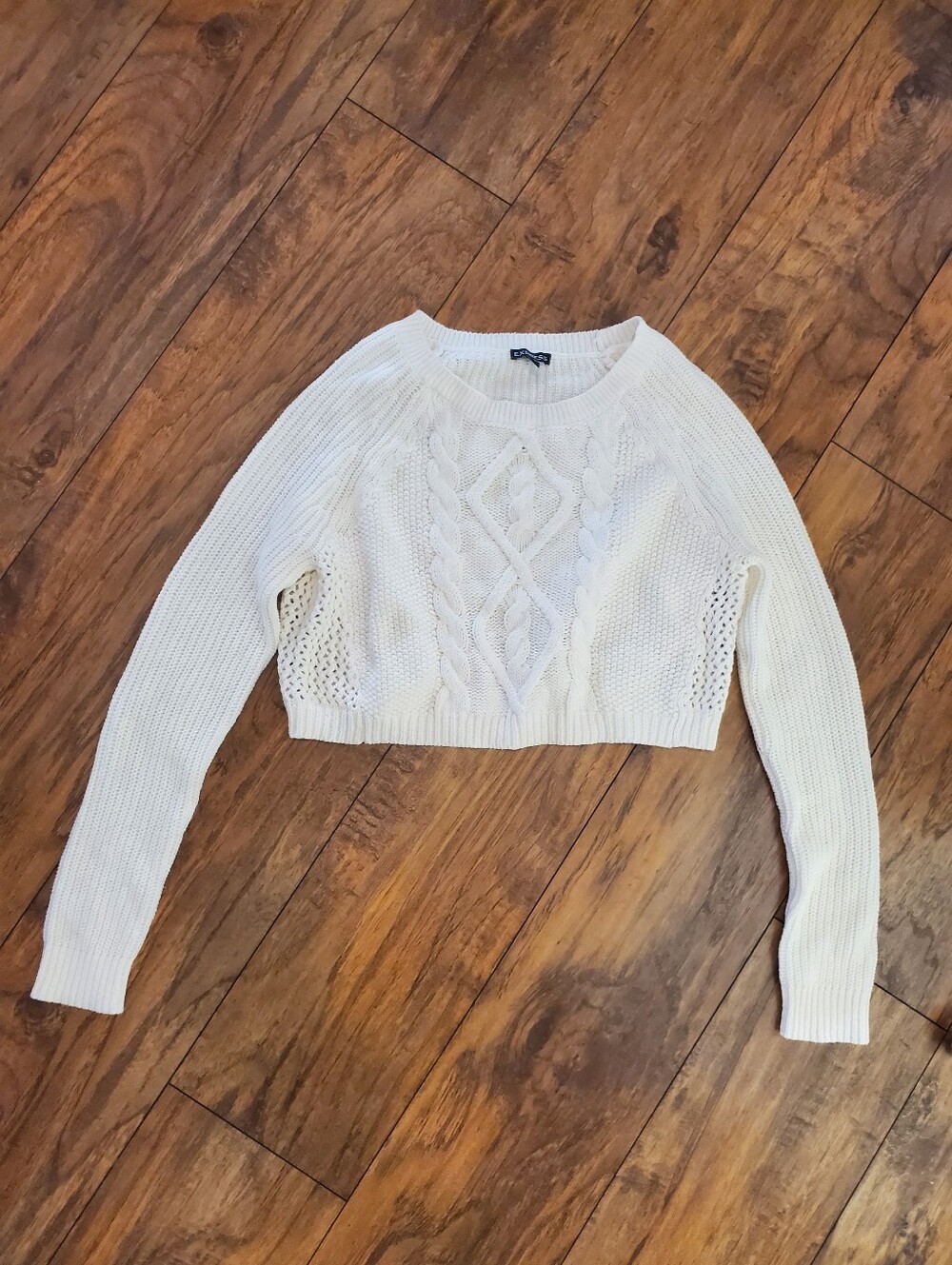 Express White Cable Knit Cropped Sweater Size Small